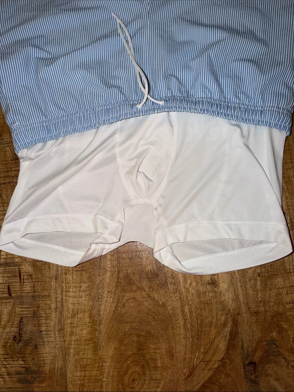 Abercrombie & Fitch Light Blue Pinstripe Athletic Shorts